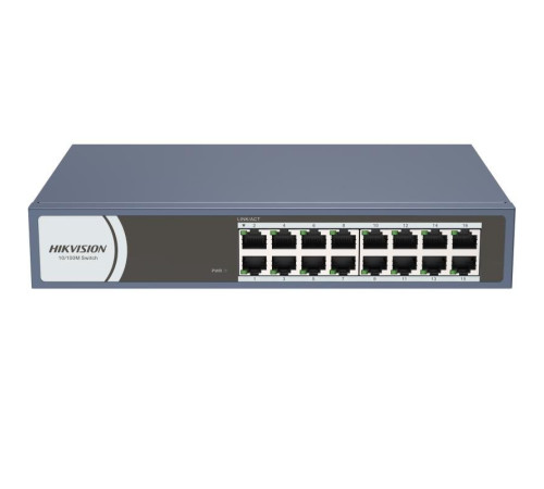 DS-3E0116R-O. Коммутатор сетевой 16 портовый неуправляемый; 16xRJ 45 10/100 Мбит/с; AC 220 В; 0